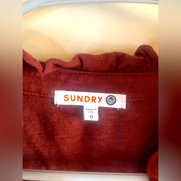 Sundry Burgundy Ruffle Neck Long Sleeve Henley Top NWOT - Picture 5 of 8